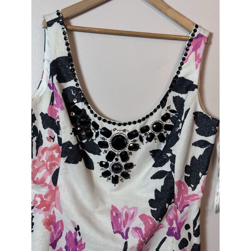 Lilly Pulitzer Dress Womens Size 8 White Strike Of Midnight Floral Jeweled Shift - Picture 6 of 16